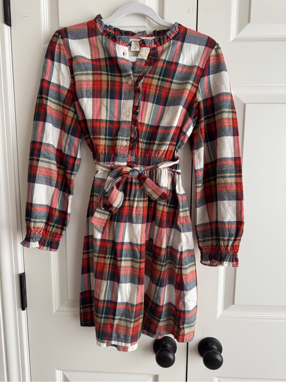 Crewcuts Girls Plaid Flannel Dress Size 12 Tie Waist Long Sleeve Holiday new nwt